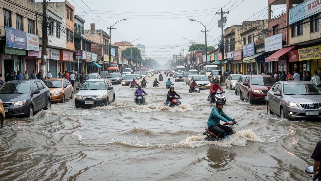 Fuerte lluvia deja acumulación de agua en avenidas del norte de Guayaquil