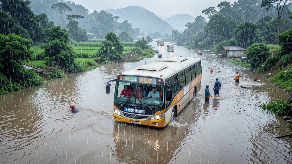 Inundación en El Condado deja pasajeros atrapados en bus de Quito