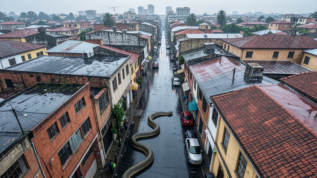 Gran serpiente avistada sobre techos en Pedro Carbo tras intensas lluvias