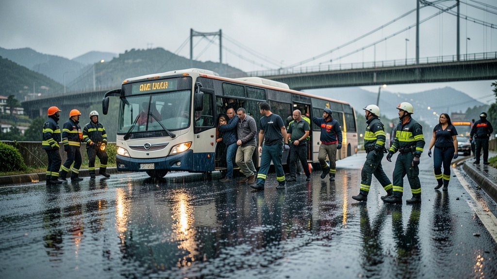 Bomberos rescatan pasajeros de bus inundado en El Condado, Quito