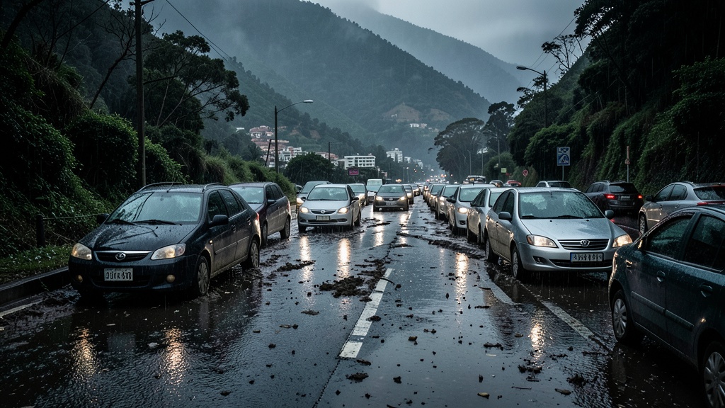 Colapso de vía Los Bancos-San Bernabé por lluvias en Pichincha
