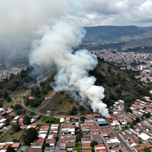 Incendio forestal avanza en cerro Casitagua de Quito y pone en riesgo viviendas