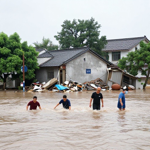 Inundaciones severas y colapso de viviendas en Xianyou, China
